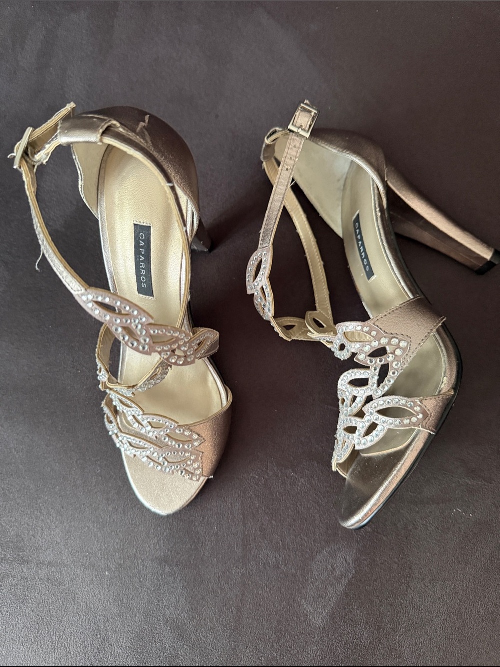 Caparros Blush Satin Crystal-Strap Dress Heels